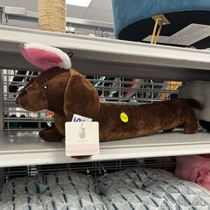 Brown Dachshund Doxie Plush Squeaky Toy w/ Pink & White Easter Ears